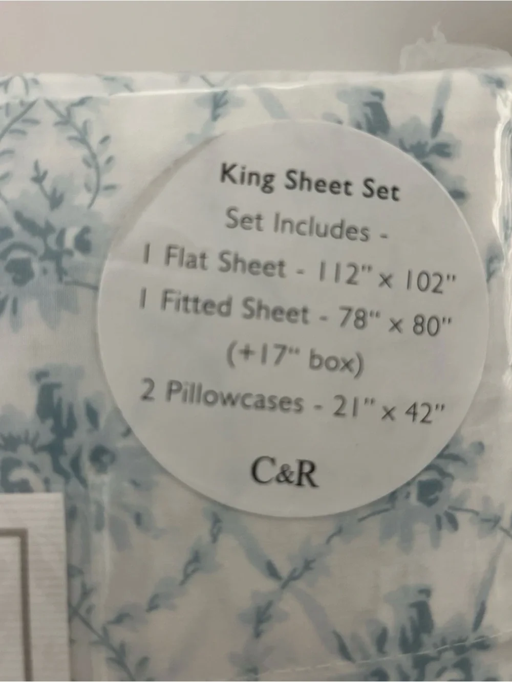 Cabbages and Roses KING Sheet Set Julia China blue Cotton Percale Cottage Chic